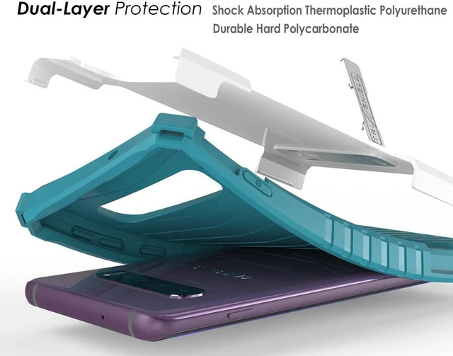 Alt view image 6 of 7 - White Turquoise Rugged Case Cover with Kickstand Lanyard for Samsung Galaxy S10