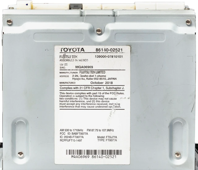 Alt view image 4 of 5 - 2017-2019 Toyota Corolla AM FM Radio Single Disc Player 86140-02520 Opt 100639
