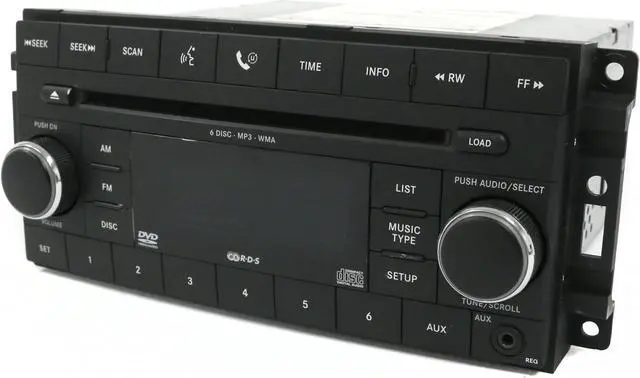 Alt view image 4 of 7 - 2008-2011 Dodge Dakota AM FM 6 Disc CD DVD Player w Aux Part 05064923AE Face REQ