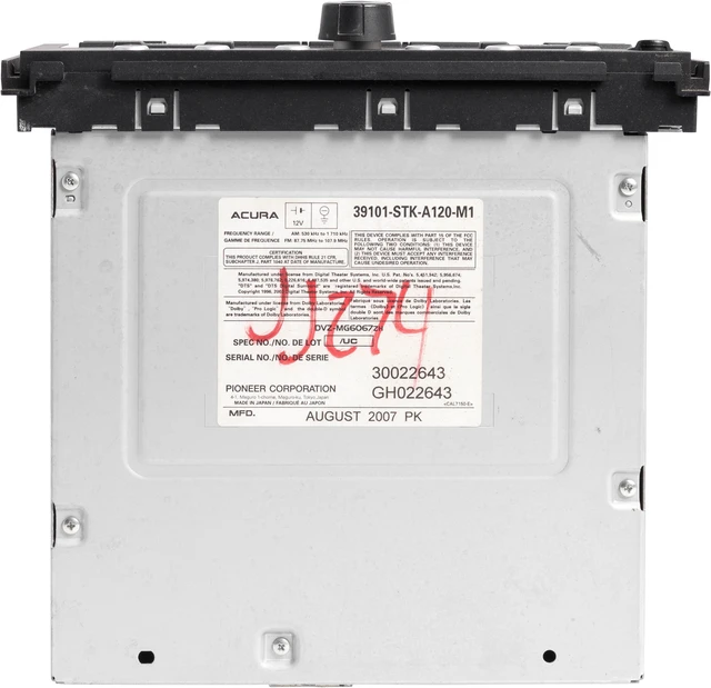 Alt view image 5 of 5 - 2008-09 Acura RDX AM FM Sirius Aux MP3 Single-Disc CD Player 39101-STK-A120-M1