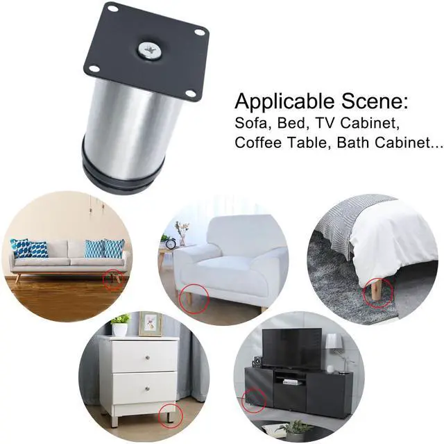 Alt view image 7 of 7 - 4 Inch Furniture Legs Stainless Steel Table Cabinet Wardrobe Worktop Shelves Feet Replacement Height Adjustable Set of 8