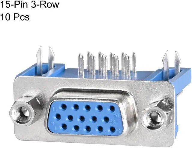 Alt view image 2 of 4 - D-sub Connector Female Socket 15-pin 3-row Right Angle Port Terminal Breakout for Mechanical Equipment Blue Pack of 10