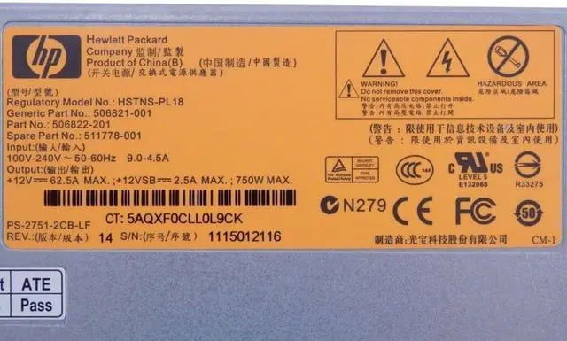 Alt view image 2 of 2 - HP 750W Switching Power Supply for DL380 G6 G7 HSTNS-PL18 511778-001 506822-201