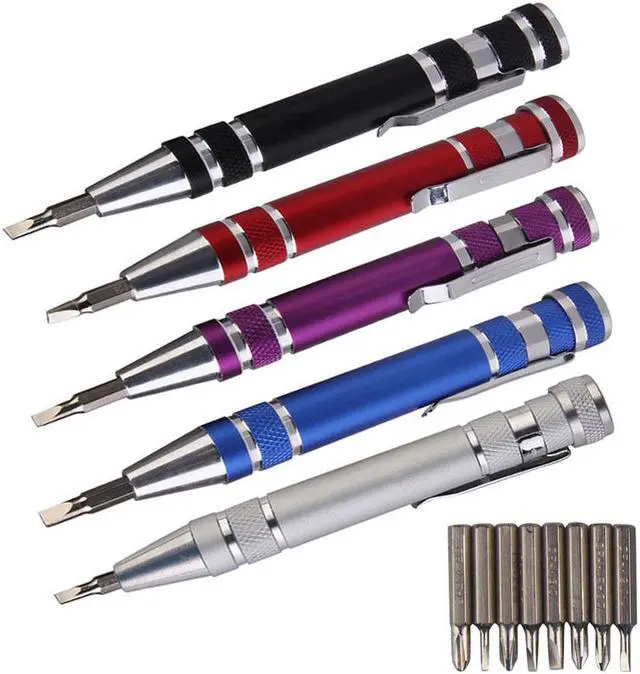 Alt view image 4 of 4 - Portable Screwdriver Set 8 in 1 Aluminum Multi-Tool Phone Screw Driver Pen Set Tools Precision Phone Repair Tool Kit - Silver