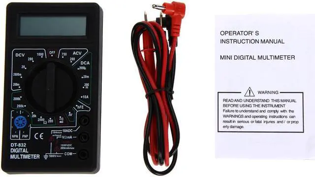Alt view image 6 of 6 - DT832 Digital LCD Multimeter DC AC Voltmeter Ammeter Ohm Tester Meter Buzzer Function with Test Probe For RC Model