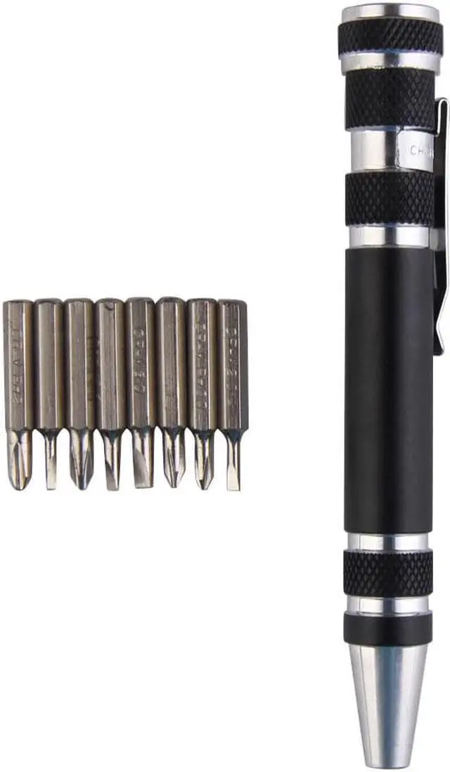 Alt view image 2 of 4 - Portable Screwdriver Set 8 in 1 Aluminum Multi-Tool Phone Screw Driver Pen Set Tools Precision Phone Repair Tool Kit - Black