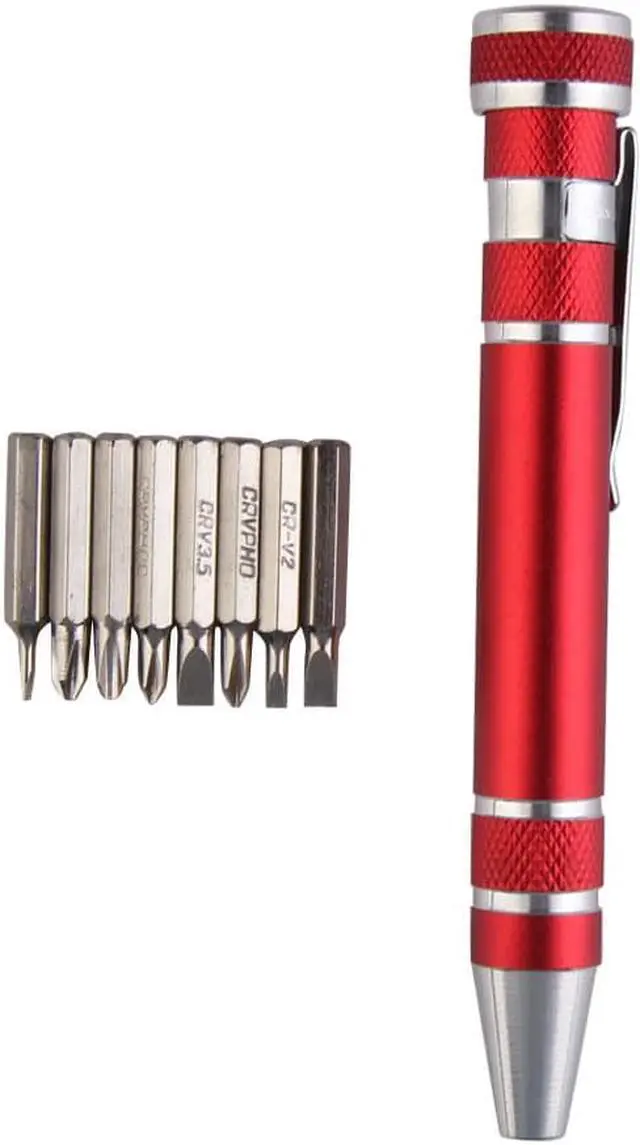 Alt view image 2 of 6 - Portable Screwdriver Set 8 in 1 Aluminum Multi-Tool Phone Screw Driver Pen Set Tools Precision Phone Repair Tool Kit - Red