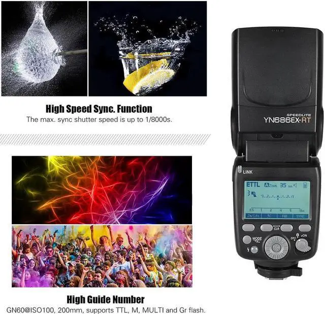 Alt view image 5 of 7 - YONGNUO YN686EX-RT TTL Lithium Speedlite 2.4G Wireless 1/8000s HSS GN60 5600K Master Slave Flash Speedlite with 2000mAh Lithium Battery for Canon Camera