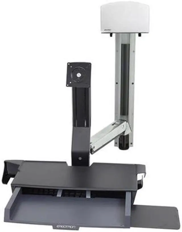 Alt view image 3 of 8 - Ergotron 45-270-216 Styleview Sit-Stand Combo System With Worksurface - Mounting Kit (Handle, Articulating Arm, Cpu Holder, Mouse Holder, 2 Cable Channels, Wrist Rest, Wall Track, Keyboard Tray, Wall