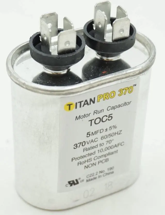 Main image of Packard Titan Pro 370 Motor Run Capacitor, Oval, 5 Mfd, 370 VAC, 5-370, TOC5