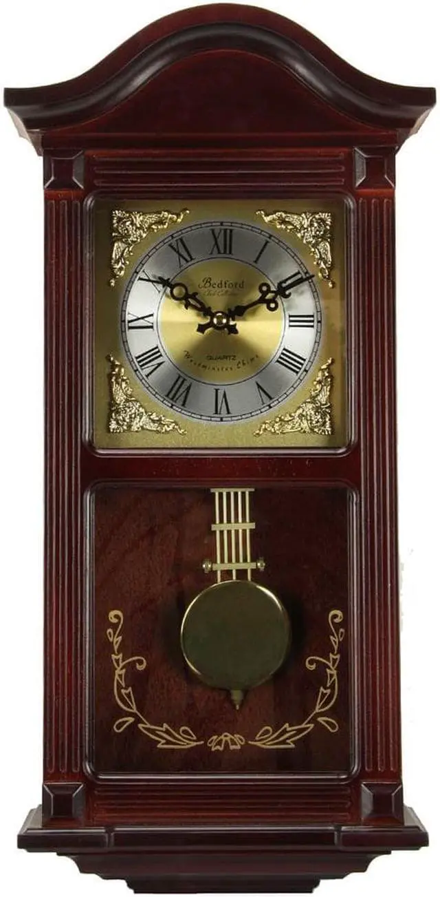 Alt view image 2 of 11 - Bedford Clock Collection Mahogany Cherry Wood 22" Wall Clock with Pendulum and Chimes