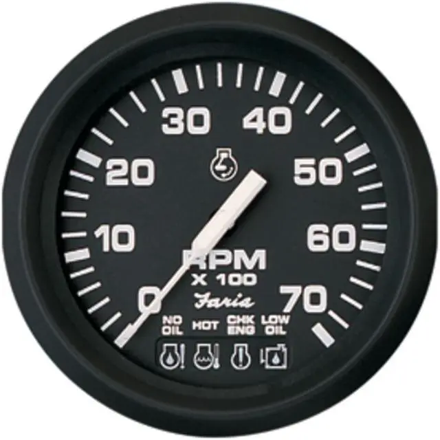 Alt view image 2 of 7 - Faria Euro Black 4" Tachometer W/Systemcheck Indicator - 7000 Rpm (Gas - Johnson / Evinrude Outboard)