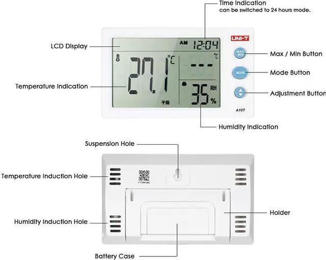 Alt view image 3 of 7 - UNI-T A10T Digital LCD Thermometer Temperature Humidity Meter Clock Hygrometer Of Weather Station Tester With Alarm Clock