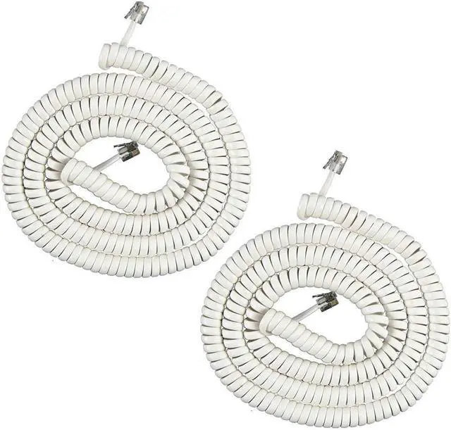 Main image of iMBAPrice (Pack of 2) 3 to 25 Feet Long White Color Coiled Telephone Phone Handset Cable Cord