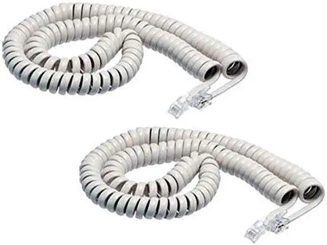 Main image of iMBAPrice (Pack of 2) White Coiled Telephone Phone Handset Cable Cord, Coiled Length 3 to 12 feet Uncoiled (Value Pack)