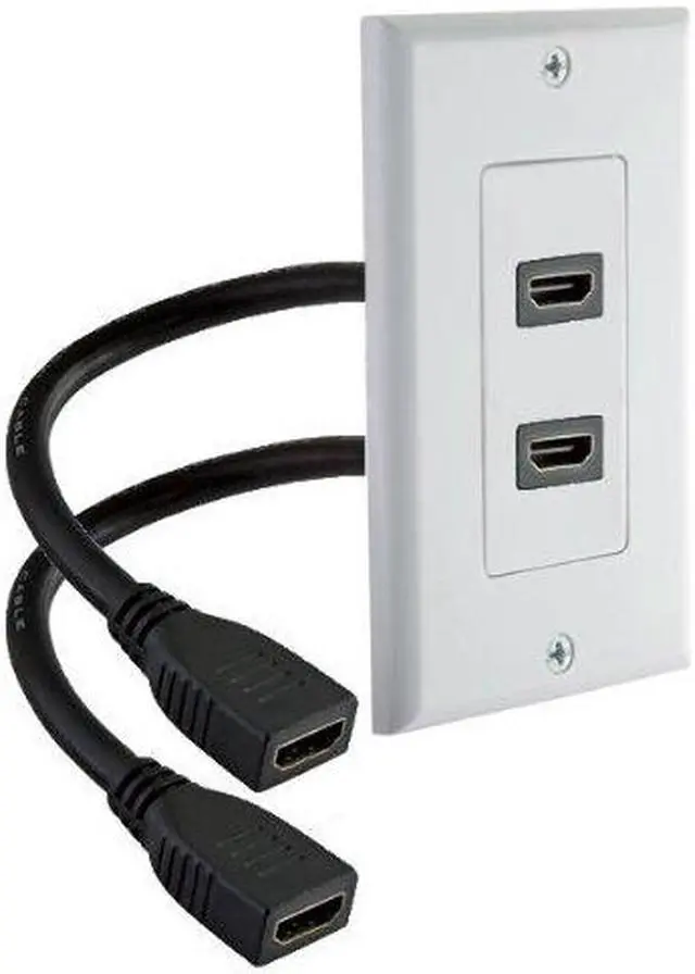 Alt view image 3 of 4 - imbaprice  hdmi pigtail wall plate builtin flexible hispeed hdmi cable with ethernet dual port 2 port white