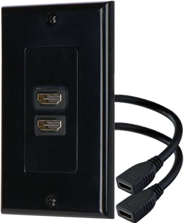 Main image of iMBAPrice - HDMI Pigtail Wall Plate Built-In Flexible Hi-Speed HDMI Cable with Ethernet Dual Port (2 Port) in Black