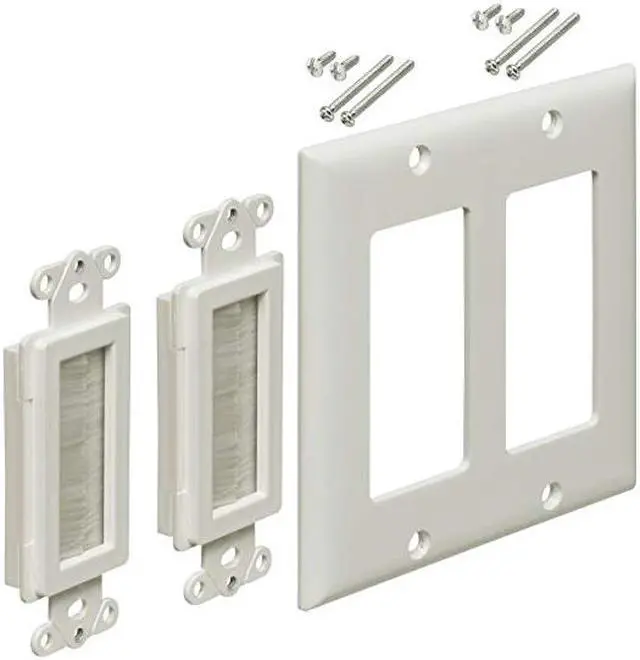 Main image of iMBAPrice 2-Gang Brushed Wall Plate - Decora Style Cable Pass Through Insert for Wires Wall Socket Plug Port/HDTV/HDMI/H