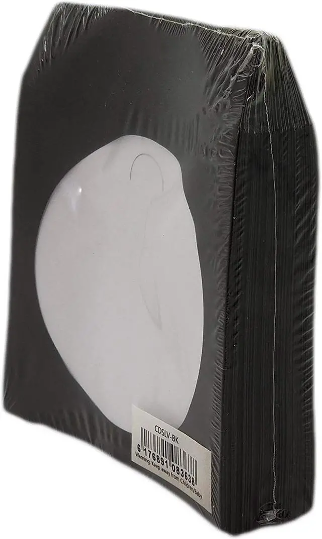 Main image of BestDuplicator Black Cd/DVD Paper Media Sleeves Envelopes with Flap and Clear Window (100 Sleeves)