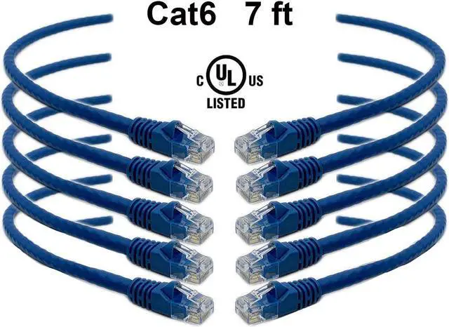 Main image of iMBAPrice 7 Feet Cat6 Cable - Premium Grade RJ45 Ethernet Snagless Patch Cord (Pack of 5) Blue
