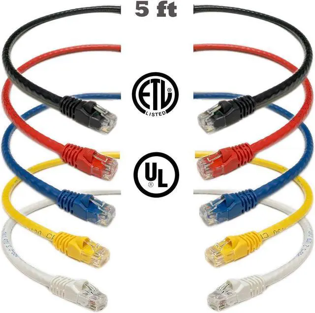 Main image of iMBAPrice Mixed Colors - 5 feet RJ45 Cat6 Snagless Ethernet Patch Cable Multi Color (Red, Blue, Black, White, Yellow) -