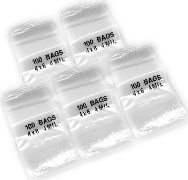 Main image of Premium 4 Mil Clear Zip Lock Bags, 4 x 6 Inches Heavy Duty, 5 Packs of 100 (Total 500 Bags)