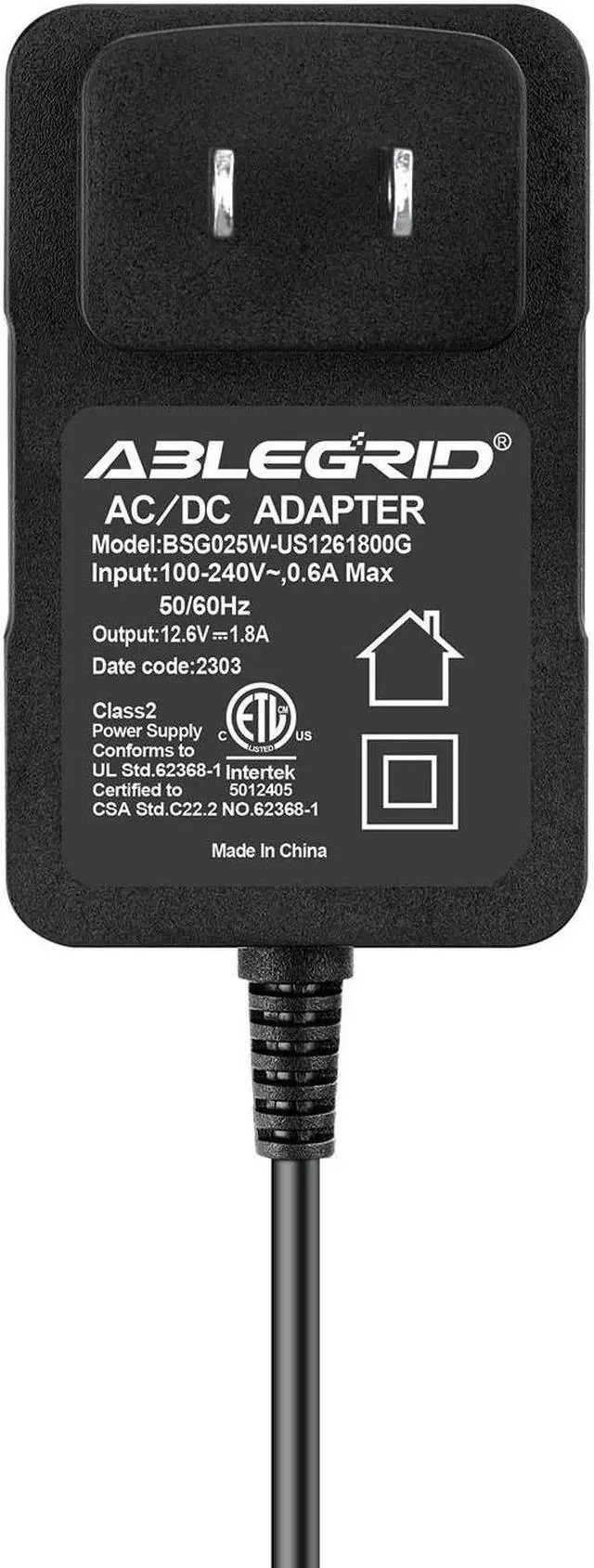 Alt view image 2 of 6 - ABLEGRID 2-Prong AC/DC Adapter Compatible with WYBOT WY1102 11.1V 2600mAh Lithium Li-ion Battery Cordless Robotic Automatic Pool Vacuum Floor Cleaner 12.6V 1A 12.6VDC 1000mA Power Supply Cord Charger