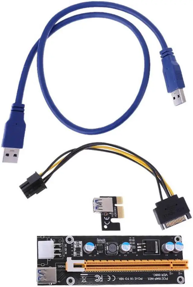 Main image of Quality 60cm USB3.0 PCI-E Express1x Extender PCIe Riser Card Adapter SATA 15 Pin-6Pin Power Cable for Bitcoin Mining Machine