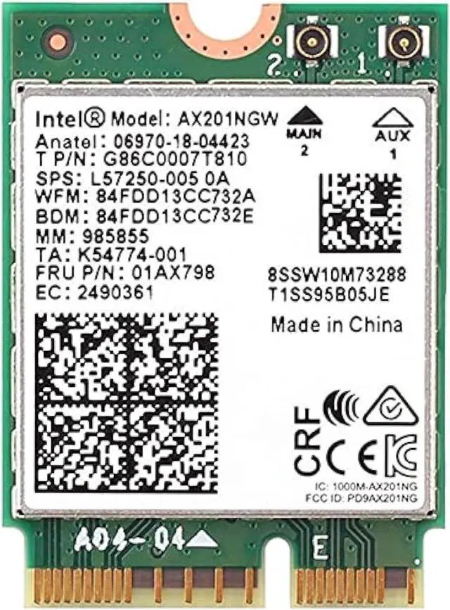 Main image of AX201Intel AX201NGW Wi-Fi 6 AX201 Wireless Card - Bluetooth 5.1-2.4 GHz - 5 GHz - M.2 2230-2.4 Gbps - Dual Band (Renewed)