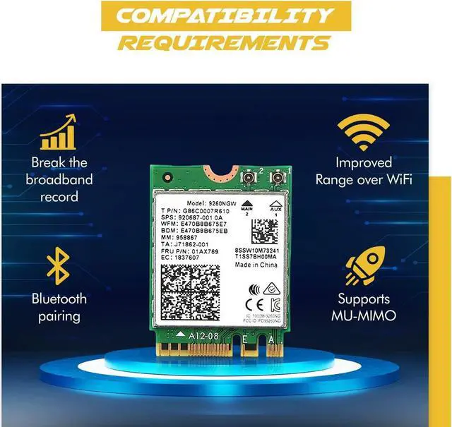 Alt view image 4 of 8 - Laptop Upgrade Wireless-AC 9260 802.11ac Bluetooth 5.0 Support M.2 No vPro Adapter 9260NGW MU-MIMO