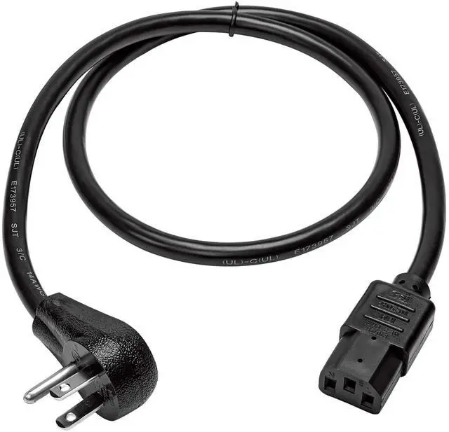 Alt view image 9 of 16 - Tripp Lite Model P007-003-15D 3 ft. Desktop Computer Power Cord, Right-Angle 5-15P to C13 - Heavy Duty, 15A, 125V, 14 AWG, 3 ft. Black