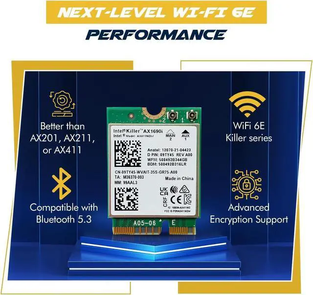 Alt view image 6 of 7 - HighZer0 Electronics AX1690i Killer Series Upgraded WiFi 6E Adapter | Gaming WiFi Adapter | CNVio2 M.2 Wifi Card | 3.0 Gbps WiFi for PC | Bluetooth 5.3 Support | Requires Intel 12th+ Gen CPU