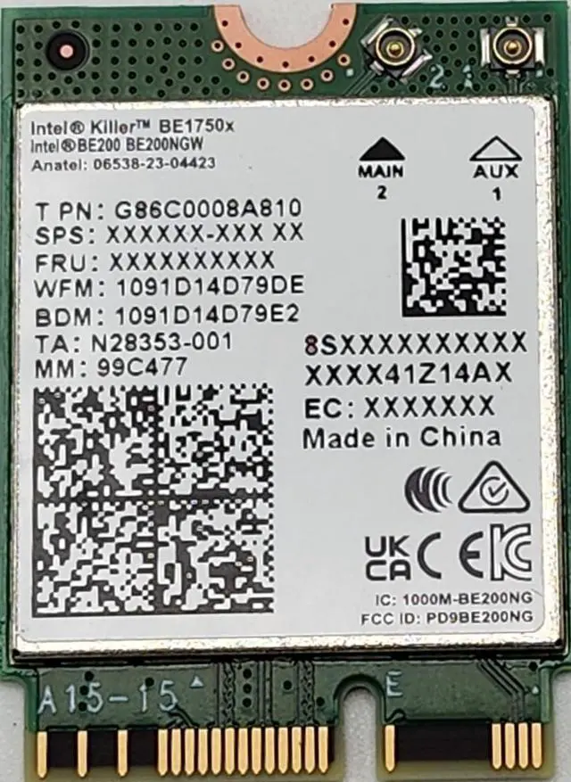 Main image of Intel Killer BE200 1750x & BT 5.4 Wi-Fi 7 Card with M.2. pcie Key E Interface for Intel Processors Single Pack. Ultra Low Latency Ideal for Gaming.