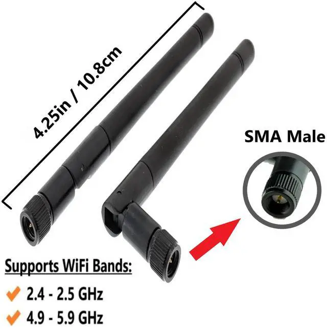 Alt view image 2 of 5 - Black 3dBi Dual Band Signal Booster Mini Wi-Fi Antennas (2.4GHz/5GHz-5.8GHz) with SMA Male Connector for Wireless Camera, Router, Hotspot - 2 Pack