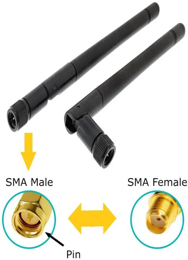 Alt view image 3 of 5 - Black 3dBi Dual Band Signal Booster Mini Wi-Fi Antennas (2.4GHz/5GHz-5.8GHz) with SMA Male Connector for Wireless Camera, Router, Hotspot - 2 Pack