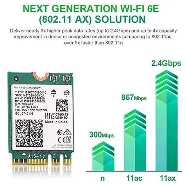 Alt view image 6 of 7 - TelDaykemei 5473Mbps WiFi 6E Intel AX210 Bluetooth 5.2 M.2 2230 Key E Network Card 2.4G/5Ghz/6Ghz Wireless Internal Adapter AX210NGW 802.11ac/ax WiFi Adapter, Support Windows 10 for Laptop Desktop