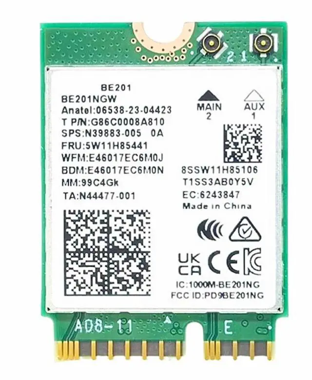 Main image of WiFi 7 Adapter for Intel BE201 | Tri-Band Wireless | Up to 5.8Gbps | M.2 CNVio3 for PCs | Bluetooth 5.4 Support | For Intel 13th Gen and Newer CPUs, Windows 10/11, Linux | BE201NGW