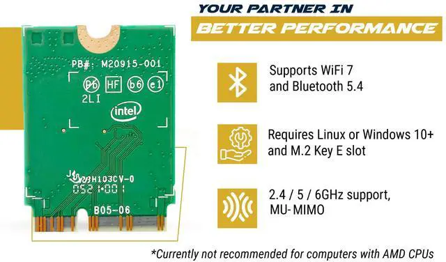 Alt view image 3 of 6 - HighZer0 Electronics BE202 WiFi 7 Card | M.2 PCIe WiFi Card | Tri-Band 2.4/5/6 GHz | Up to 2.4 Gbps | WiFi Card for PC | Supports Bluetooth 5.4 & Intel PCs with Windows 11 | BE202NGW