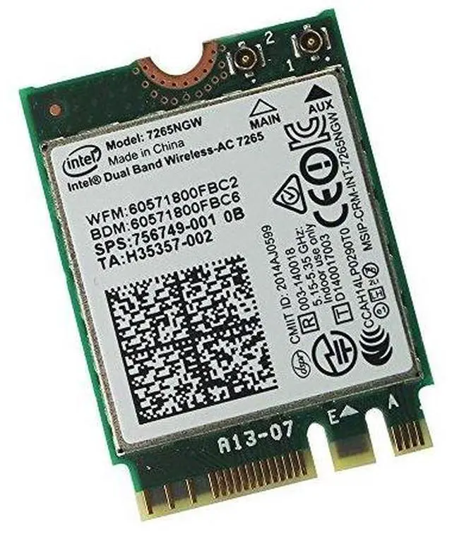Alt view image 2 of 3 - Intel 7265NGW Dual Band 2x2 Wireless AC + Bluetooth 4.0 M2 Interface Also Supports 802.11 AC