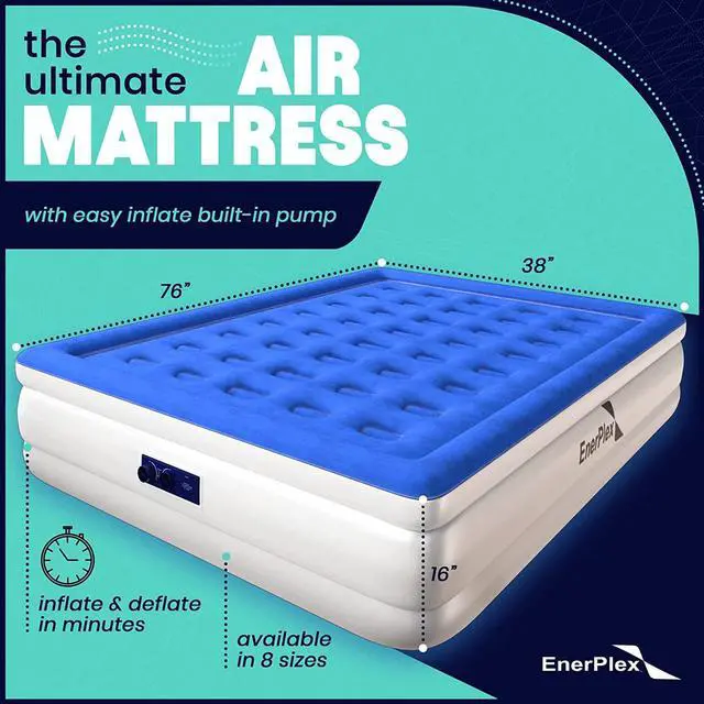 Alt view image 2 of 6 - EnerPlex Premium Double Pump Deluxe Twin Size Air Mattress Bed with Built-in Pump Elevated, Double High, Twin Blow Bed for Home, Camping, Travel - Size, Twin - 18 inch