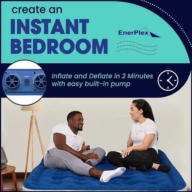 Alt view image 2 of 7 - EnerPlex Air Mattress with Built-in Pump - Double Height Inflatable Mattress for Camping, Home & Portable Travel - Durable Blow Up Bed with Dual Pump - Easy to Inflate/Quick Set UP - Size, Queen