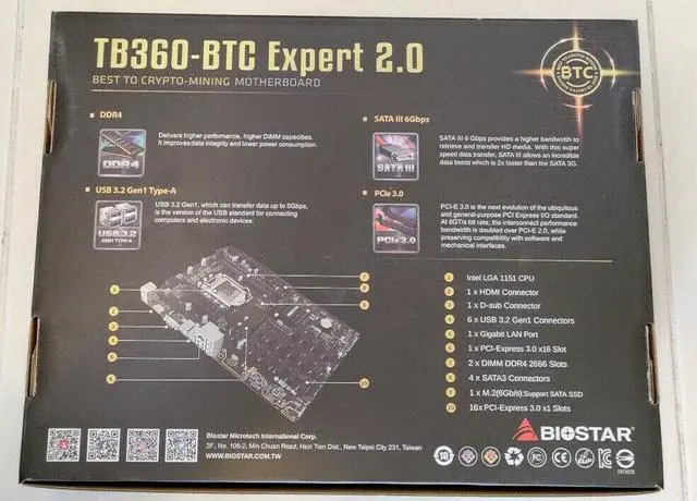 Alt view image 4 of 6 - Biostar TB360-BTC Expert 2.0 Motherboard CPU i3 i5 LGA1151 Intel DDR4 17x PCI-E