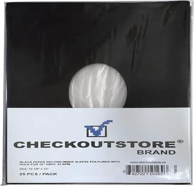 Alt view image 2 of 2 - 100 CheckOutStore Black Paper Record Polylined With Hole for 12" LP Vinyl 33 RPM (Inner Sleeves)