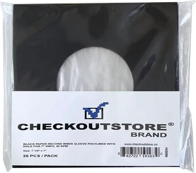Main image of 50 CheckOutStore Black Paper Record Polylined With Hole for 7" Vinyl 45 RPM (Inner Sleeves)