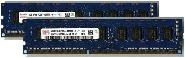 Main image of HYNIX Unbuffered ECC 8GB Kit (2* 4GB) HMT351U7CFR8A-H9 PC3L-10600E DDR3 1333 ECC 2RX8