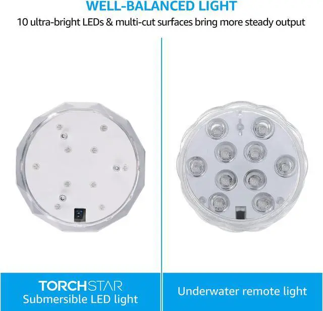 Alt view image 2 of 7 - TORCHSTAR Waterproof Submersible LED Light, Remote Controlled Battery Operated Wireless Color Changing Underwater Light, for Pond, Pool, Fountain, Aquarium, Vase, Home Decoration