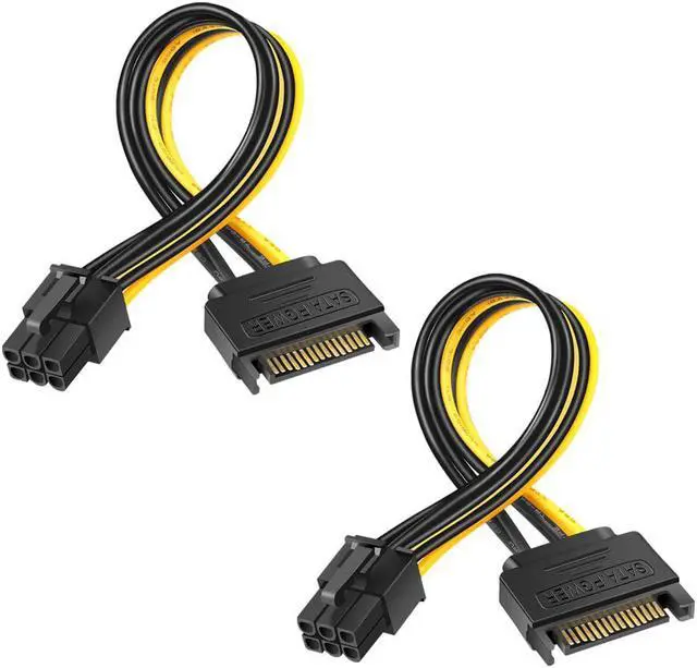 Main image of Electop 2 Pack 8 Inch SATA 15 pin to 6 pin PCI Express Card Power Cable