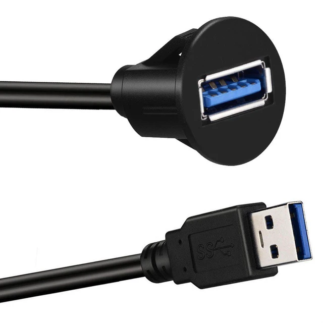 Alt view image 3 of 4 - BATIGE Small USB 3.0 Male to Female AUX Flush Panel Mount Extension Cable for Car Truck Boat Motorcycle Dashboard 3ft