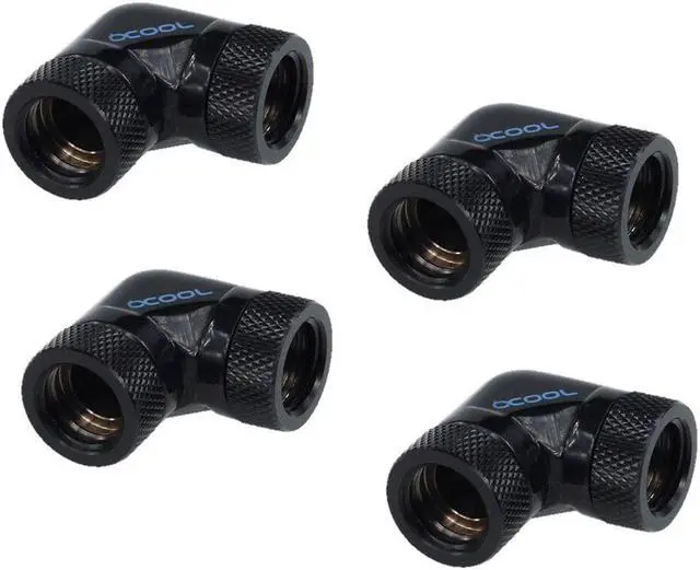 Main image of Alphacool HF G1/4" Female to Female Fitting, 90° Double Rotary, Deep Black, 4-Pack