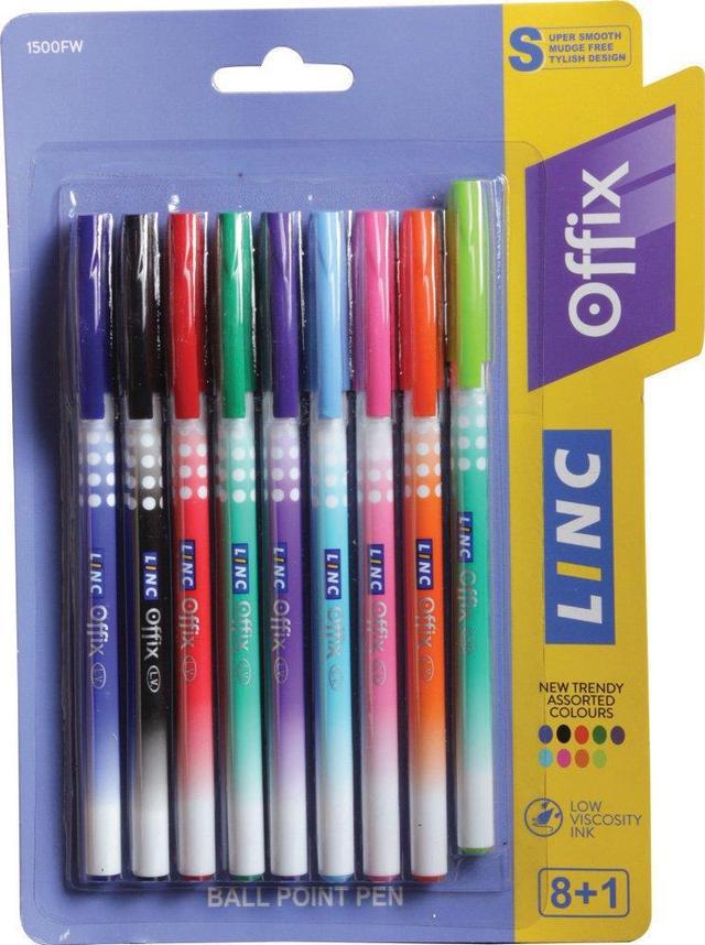 Linc Offix Smooth Ball Point Pen, 1.00mm 9 Count (Pack of 1), Assorted ink